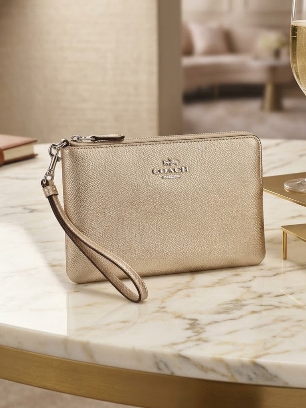 Coach Metallic Gold Leather Wristlet